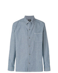 Chemise en jean à rayures verticales bleue