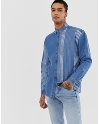 Chemise en jean à rayures verticales bleue ASOS DESIGN