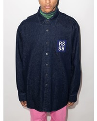 Chemise en jean bleu marine Raf Simons