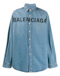 Chemise en jean brodée bleu clair Balenciaga