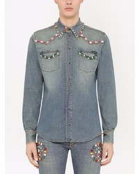 Chemise en jean brodée bleu clair Dolce & Gabbana