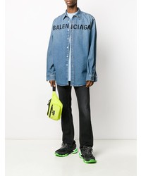 Chemise en jean brodée bleu clair Balenciaga