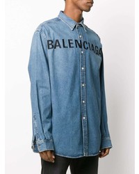 Chemise en jean brodée bleu clair Balenciaga