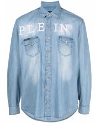 Chemise en jean brodée bleu clair Philipp Plein