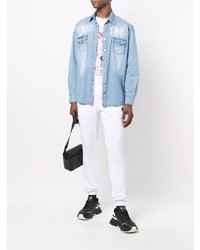 Chemise en jean brodée bleu clair Philipp Plein