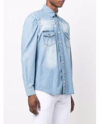 Chemise en jean brodée bleu clair Philipp Plein