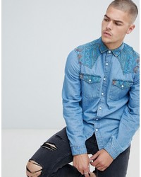 Chemise en jean géométrique bleu clair