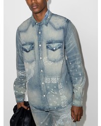 Chemise en jean imprimée bleu clair Amiri