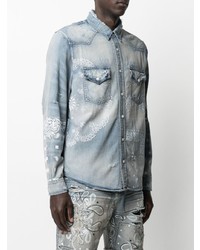 Chemise en jean imprimée bleu clair Amiri