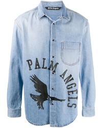 Chemise en jean imprimée bleu clair Palm Angels