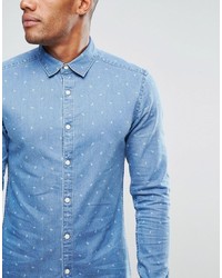 Chemise en jean imprimée bleu clair Asos