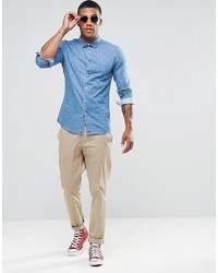 Chemise en jean imprimée bleu clair Asos