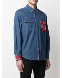 Chemise en jean imprimée bleu marine Re-Worked