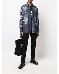 Chemise en jean imprimée bleu marine Philipp Plein