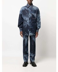 Chemise en jean imprimée bleu marine Feng Chen Wang