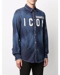 Chemise en jean imprimée bleu marine DSQUARED2