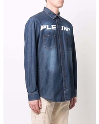 Chemise en jean imprimée bleu marine Philipp Plein