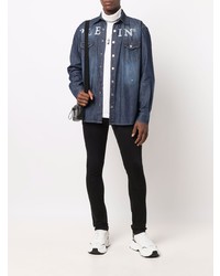 Chemise en jean imprimée bleu marine Philipp Plein