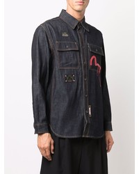 Chemise en jean imprimée bleu marine Evisu