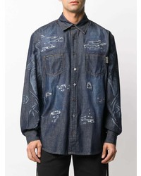 Chemise en jean imprimée bleu marine Philipp Plein