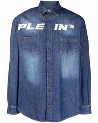 Chemise en jean imprimée bleu marine Philipp Plein