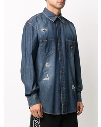 Chemise en jean imprimée bleu marine Philipp Plein