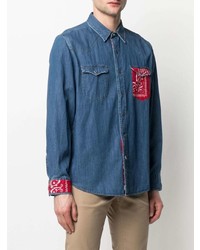 Chemise en jean imprimée bleue Re-Worked