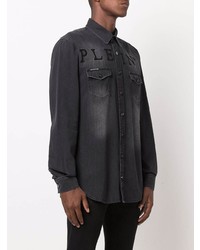 Chemise en jean imprimée gris foncé Philipp Plein