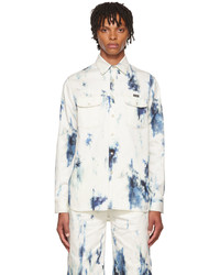 Chemise en jean imprimée tie-dye blanc et bleu