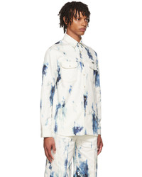 Chemise en jean imprimée tie-dye blanc et bleu Alexander McQueen