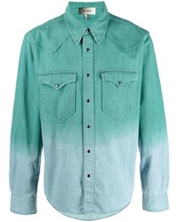 Chemise en jean imprimée tie-dye vert menthe