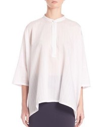 Chemise en soie à rayures verticales blanche