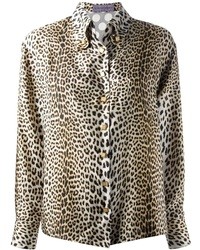 Chemise en soie imprimée léopard marron Ungaro