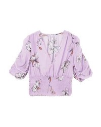 Chemisier à manches courtes à fleurs violet clair Mango