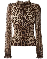 Chemisier à manches longues imprimé léopard marron clair Dolce & Gabbana