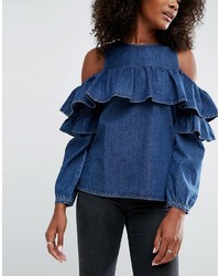 Chemisier à volants bleu marine Asos