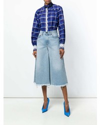 Chemisier boutonné écossais bleu marine MSGM