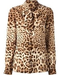 Chemisier boutonné imprimé léopard marron clair Dolce & Gabbana
