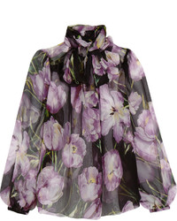 Chemisier en chiffon à fleurs violet clair