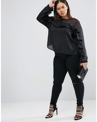 Chemisier en satin à volants noir Asos