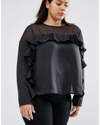 Chemisier en satin à volants noir Asos