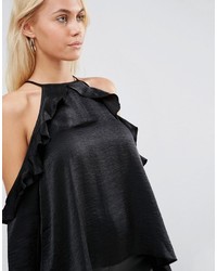 Chemisier en satin à volants noir Asos