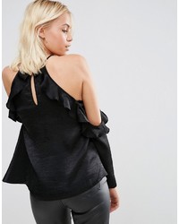 Chemisier en satin à volants noir Asos