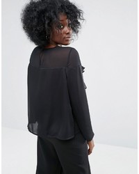 Chemisier en satin à volants noir Asos