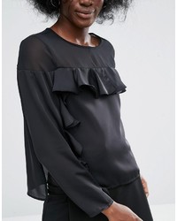 Chemisier en satin à volants noir Asos