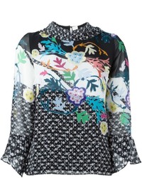 Chemisier en soie à fleurs noir Peter Pilotto