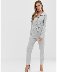Combinaison pantalon à carreaux grise PrettyLittleThing