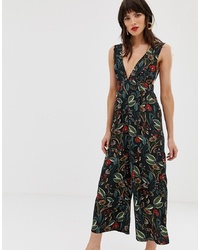 Combinaison pantalon à fleurs noire NEON ROSE
