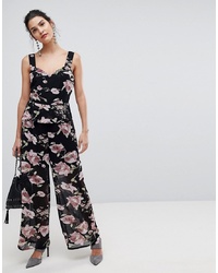 Combinaison pantalon à fleurs noire Y.a.s