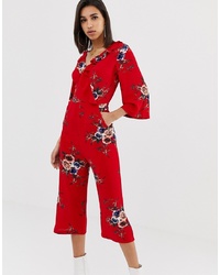 Combinaison pantalon à fleurs rouge AX Paris